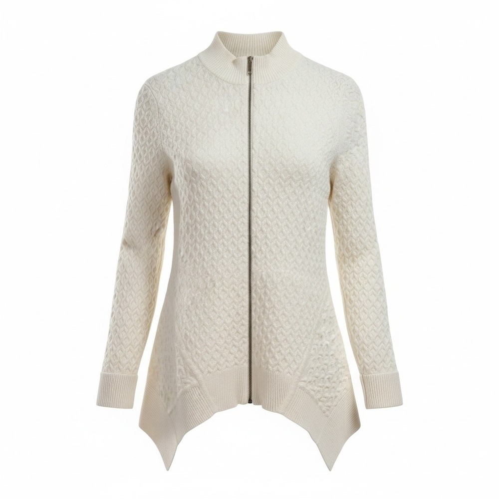 Tommy Hilfiger Womens Cream Cable Knit Zip Up‎ Cardigan Sweater Size Medium